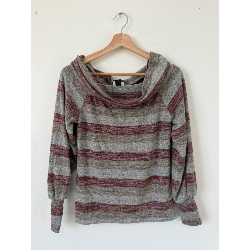 Daytrip Y2K Off-Shoulder Top – Maroon & Grey – Women's Small